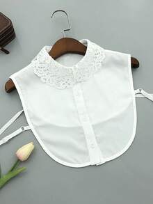 1 件女士刺绣蕾丝领，经典时尚雪纺假领，适合运动衫/运动衫，黑色和白色