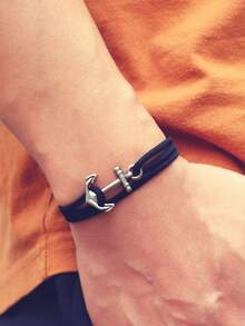 Unique Anchor Bracelet Men Handmade Sliding Adjustable Nautical 3mm Thin Marine String Bracelet Stainless Steel - Simple Style - View 5