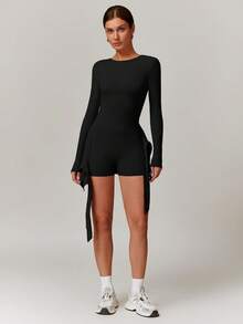 MASKERT Mono de manga larga para mujer, vestido deportivo de yoga, vestido elástico y cómodo, amigable con la piel para fitness y uso diario - Negro - Ver 4