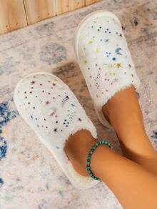 Women's Closed-Toe Plush Warm Slippers, Autumn/Winter Indoor Home Fashion Slippers For Students Dorm - White - View 5