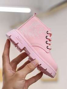 1 Pair Girls Embroidered Lace-Up Casual Ankle Boots, Suitable For Autumn/Winter