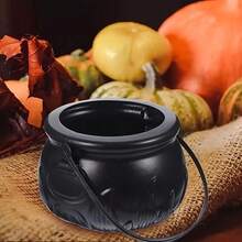 1 pièce Grand chaudron de sorcière d'Halloween, bol à bonbons en plastique noir, convient pour la décoration d'Halloween, les cadeaux de fête, les fournitures de fête de la chasse aux bonbons - Multicolore - Voir 10