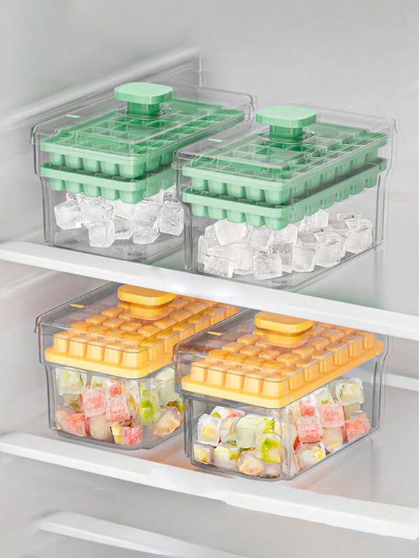 1pc One-Touch Ice Cube Tray, Easy Release Ice Maker Mold, Home Ice Cube Maker, Ice Storage Box, Suitable For Cups, Ice Buckets And Trays, Kitchen Accessories