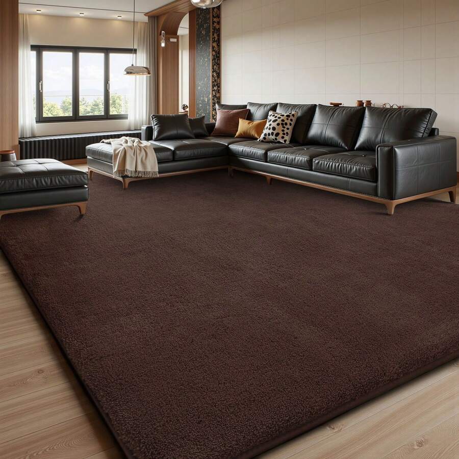 Sour Lemon Living Room Rug 160x230, Washable Rug, Suitable For Bedrooms And Dining Rooms, Gray Carpet Area, Short-Pile Fluffy Anti-Slip Mat, Warm And Pleasant To The Touch - Cà phê nâu - Xem 1
