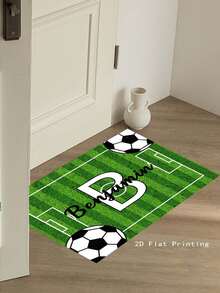 1pc Creative Green Anti-Slip Durable Football Field Printed Customizable Name Doormat, Fashionable & Versatile Entryway Mat, Suitable As Gift For Football Fan Friends - Green - View 3