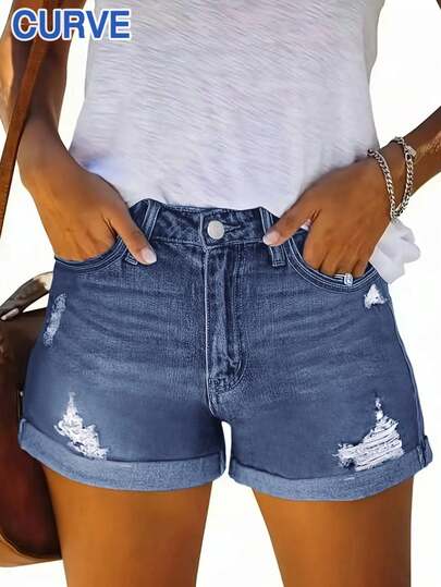 Plus Size Women's Fashion Spring Curl Hem Elastic Shorts, Beach Vacations Outfits For Women, Pride Outfits For Women, 4th Of July Curve, Club Outfits