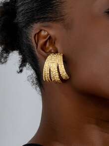 1 Pair Asymmetrical Round Earrings, Casual Vacation Jewelry Accessories For Women - Yellow Gold - View 10