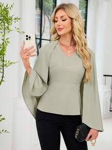 Women's Commute Elegant V-Neck Shawl Collar Form-Fitting Top