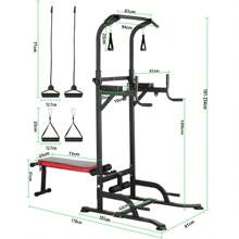 Estación de inmersión Power Tower, torre de potencia multifuncional con banco de pesas plegable, barra de dominadas para entrenamiento de fuerza en casa, incluye bandas de entrenamiento, capacidad de carga de hasta 200 kg
