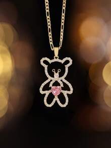 1件18K镀金链条镂空熊心形锆石吊坠项链，适合女性日常、周年纪念、度假等场合佩戴。 - 吊墜 - 查看 11