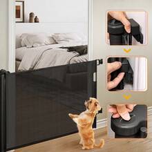 Retractable Gate 0-150 Cm, Extendable Child Gate, One-Handed Dog Gate, For Stairs, Hallways, Kitchen, Indoors And Outdoors - 黑色 - 查看 3