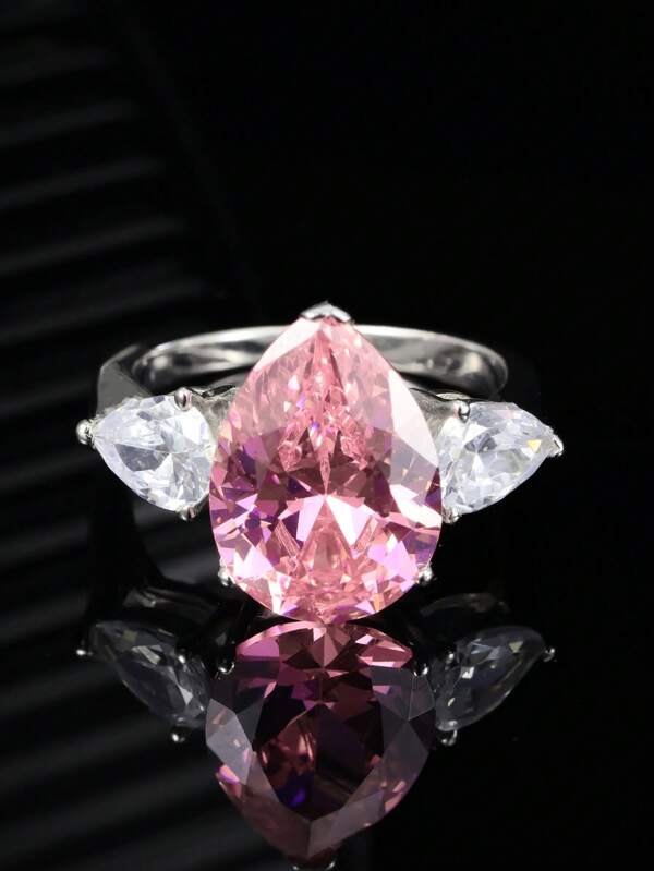 1pc Elegant & Luxurious Women's S925 Silver Wedding Ring, Featuring Pink Cubic Zirconia Stone, Exquisite For Formal Events, Weddings, Christmas Gift