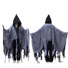 Halloween Ragged Hooded Cape, Red Death Cloak Cosplay Costume Weapon Party Decoration For Men, Women, Kids, Grim Reaper Mantle