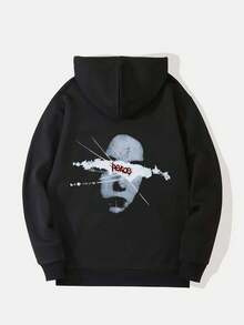 Herren Große Größen Lässig Hoodie, Charakter Grafik Muster, Urbaner Streetstyle, Lässler Sport, Herbst/Winter Kapuzen Langarm Pullover - Schwarz - Übersicht 4