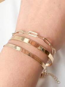 3 Pieces Minimalist Bracelet 925 Silver Plated 18K Gold - Gold - View 7