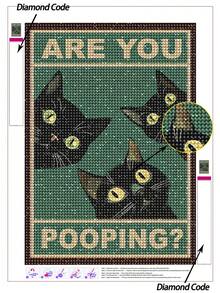 1 bức tranh đính đá 5D DIY hình mèo ngộ nghĩnh trang trí phòng tắm, bộ tranh đính đá nghệ thuật dành cho người lớn, tranh đính đá hình mèo đen hài hước trang trí tường nhà vệ sinh hoặc nhà tắm - Nhiều màu - Xem 1