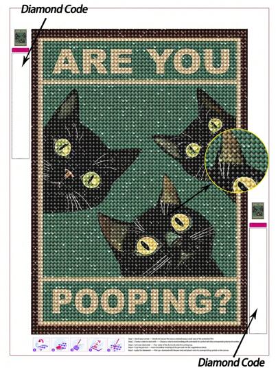 1pc 5D DIY Diamond Painting Funny Cat Bathroom Decor, Diamond Art Painting Kit For Adults, Humorous Black Cat Diamond Painting For Restroom Or Home Wall Decoration