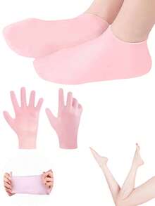 1/2/4pcs Pink Silicone Moisturizing Dead Skin Removing Hand Mask & Foot Mask Gel, Aromatherapy Nourishing Hand Gloves & Foot Socks, Exfoliating & Moisturizing - Multicolor - View 5