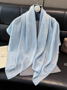 1 pezzo Elegante sciarpa quadrata in raso lucido di alta qualità con stampa floreale e fili d'argento, foulard di moda, foulard versatile per capelli, scialle, accessorio di protezione solare per donne e abiti