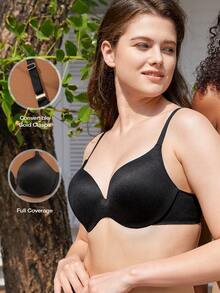 Wingslove 女士提拉支撑T恤文胸，无缝加厚钢圈文胸 - 黑色 - 查看 4