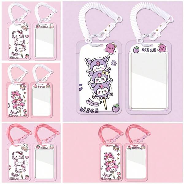 Sanrio Soporte para tarjeta de estilo dibujos animados Ins de alta estética, soporte para tarjeta de estudiante, tarjeta de comedor, tarjeta de control de acceso, tarjeta de metro y autobús con cuerda colgante, para útiles escolares, de vuelta a la escuela