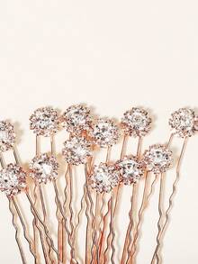 12pcs/Set Women's Wedding Bridal Hairpin Set, Round Crystal Sparkle Hair Clips Valentine's Day Accessories - Rose Gold - View 6