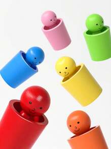 Juguete de madera, muñecas de clavijas en tazas, juguetes Montessori para niños de 3 años+, juegos de emparejamiento de madera preescolares para aprender clasificación de colores y contar