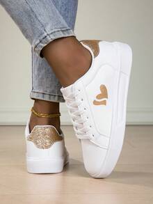 女士新款时尚透气休闲鞋，厚底百搭平底舒适软底运动鞋，防滑防臭跑步健身鞋 - 白金 - 查看 5