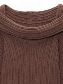 Maglione a coste largo e morbido con spalle scoperte, colletto alla francese, colore unito, nuovo per donna in autunno/inverno DEEKA - Castano - Visualizzare 8