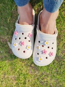 10pcs Fashion DIY Shoe Decorations, White Flower & Pink Floral Ornaments Suitable For Sandals, Slippers, Hollow Wooden Clogs, Detachable Shoe Clips, Holiday Gift