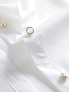 Women White Shirt, Small And Stylish Design, Slim Fit, Small Stand Collar, Professional Dress Shirt For Spring And Autumn, Long-Sleeved Chiffon Top - trắng - Xem 7