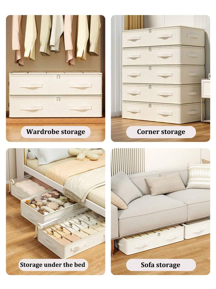 1PC White Transparent Bed Bottom Clothing Storage Bag, Foldable Portable Large Capacity Storage Bag, Blanket Storage Bag, Children's Toy Storage Bag, Shoe Storage Bag, Bedroom Bed Bottom Blanket Storage Bag, Effectively Utilizing Idle Space Under The Bed, Thick Fabric With Zipper Blanket Storage Container Bag, Suitable For Family And Dormitory Storage And Organizing Accessories - White - View 6