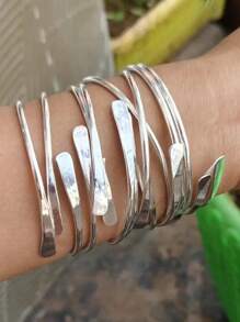 5pcs/Set Vintage Adjustable Silver Bangle Bracelets, Women Layered Bracelet Jewelry For Daily, Party, Holiday, Birthday Gift