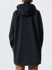 Plus Size Men's Solid Color Long Sleeve Hooded Trench Coat, Suitable For Autumn - Black - View 7