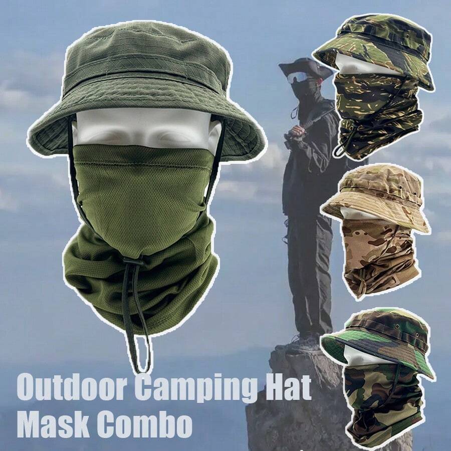 British SAS Short Brim Boonie Hat MC Dark Night Tactical Camouflage Sun Protection Hat Outdoor Hiking Sunshade Round Edge Bucket Hat (Hat And Mask ) - Multicolor - View 1