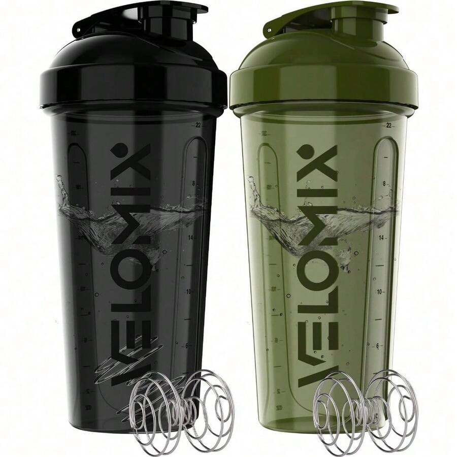 2-Pack 28oz/830ml Premium Shaker Bottles With 4 Stainless Steel Balls - Leakproof Mixer Cups For Protein, Smoothies & Meal Replacement - Gym, Office, Travel & Home Use - Blue & Clear Combo With Measurement Marks - 94) 綠色/黑色 - 查看 1
