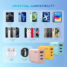 50W USB-C 三口 PPS 快充充电器，GaN 电源适配器，支持 PD 快充，兼容平板电脑、笔记本电脑和智能手机，包括 16/15 英寸 iPad、Galaxy S24/S23/S22/S21/S20 系列等。 - 查看 7