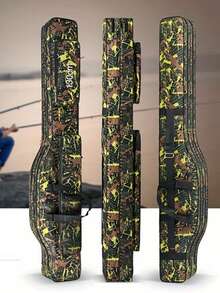 便携式三层鱼竿包耐用牛津折叠鱼竿卷轴便携包渔具收纳包防水迷彩旅行钓鱼包 - 彩色 - 查看 3