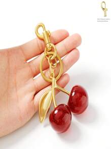 1 Pieza Colgante de llavero en forma de cereza grande de rojo, dije de cereza brillante de resina y metal, accesorio de decoración regalo para novia, mamá, mujer