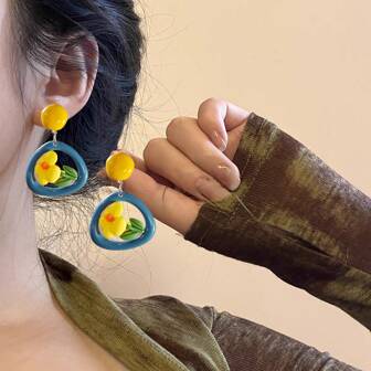1 Pair Cute 3D Flower Dangle Earrings