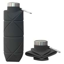 Portable Silicone Water Bottle, Foldable Leak Proof Sports Drinkware With Handle, Washable Reusable Mug, Camping Gear Lightweight Cup For Summer Outdoor Camping Hiking, Camping Utensils, Camping Kitchenware, Outdoor Camping Equipment - 黑色 - 查看 8