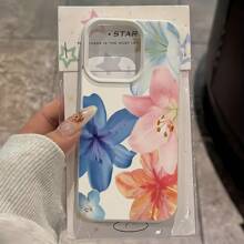 1 件白色荔枝纹哑光简约花卉图案手机壳，可爱清新设计，适用于 16 Pro Max、15、14 Plus、13、12、11 防水防震防摔防刮 - 彩色 - 查看 2