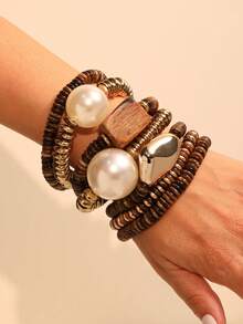 7pcs/Set Handmade Bohemian Style Heart-Shaped Tassel Bracelet Set, Suitable For Women's Daily Wear And Vacation Valentines,Mom,Mother,Mother's Day,Gift - Multicolor - View 6