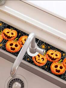 1pc/100pcs Halloween Theme Sink Mat, Funny Pumpkin & Theme Element Draining Mat, Halloween Home Decor, Kitchen Sink Decor. Party Gathering Home Decoration.