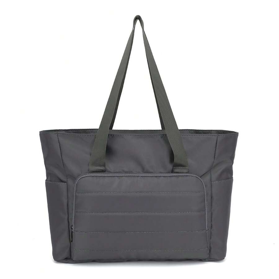 Women's 15.6 Inch Laptop Tote Bag In Classic Nylon, Large Capacity With Front Pocket, Casual Business Travel Bag For All Seasons, Perfect Christmas Gift Grey - 灰色 - 查看 1