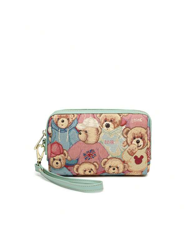 ELAINE BEAR Ladies Fashion Bear Jacquard Canvas Clutch Long Portable Cell Phone Coin Purse Pouch For Women Money Wallet Purse Wallet