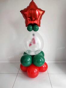 14pcs/Set Christmas Party Decorative Balloons, 18-Inch Red & Green Star & Round Foil Balloons, 18-Inch Clear Latex Balloons, Red & Dark Green Latex Balloons, For New Year, New Year's Eve 2026 Gift Decor