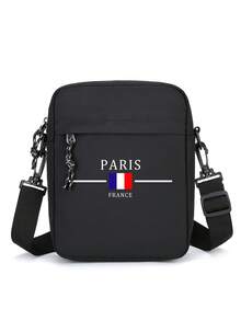 时尚男士斜挎包，巴黎风牛津布竖款方形单肩包，大容量，可调节肩带 - 黑色 - 黑色 - 查看 2