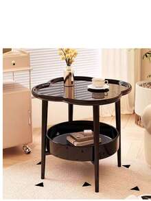 Modern Minimalist Plastic Side Table - Super Sturdy Quatrefoil Design Nightstand - For Living Room, Study, Bedroom - Black - View 10