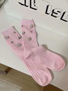 1/2/3/4 Pairs Glitter Decorated Ribbed Socks, Cute & Comfortable Mid-Calf Socks, Suitable For Women's Carnival Stockings And Knitwear/Women's Knee-High Socks, Sparkling Small Gift For Christmas, Family Surprise Gift For New Year, Essential For Girlfriend On Valentine's Day